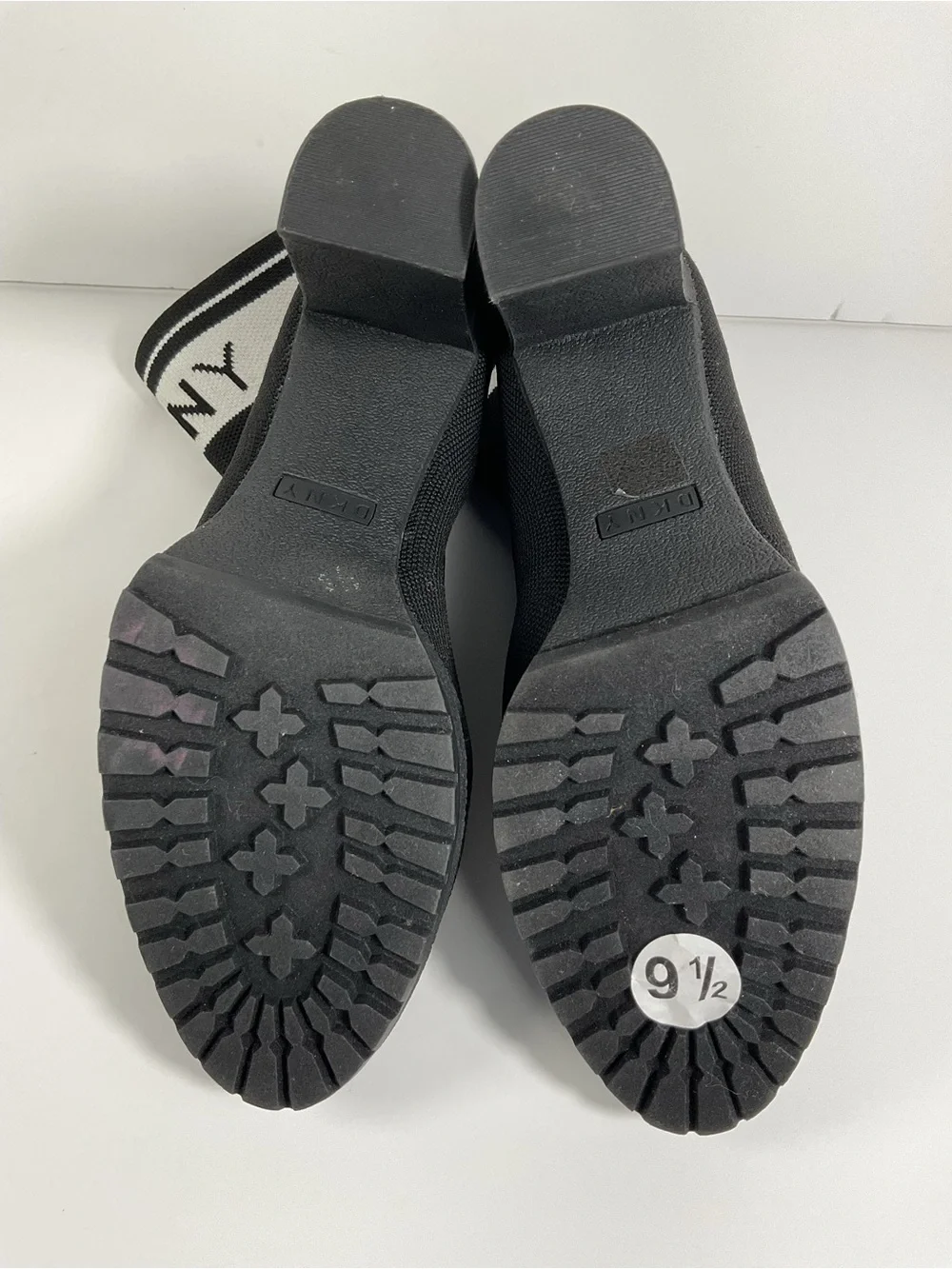 DKNY Black Knit Logo Sock Ankle Bootie Slip On Stretch Block Heel US 9.5 - Picture 8 of 8